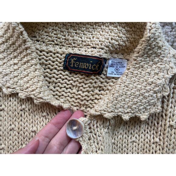 vintage 80s Beige PUFF SLEEVE Collared CARDIGAN S/Md sweater peasant Oktoberfest - Picture 4 of 10